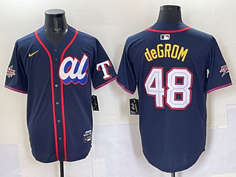 Men 2025 Texas Rangers #48 DeGrom Drak blue Nike MLB All Star jersey style 3